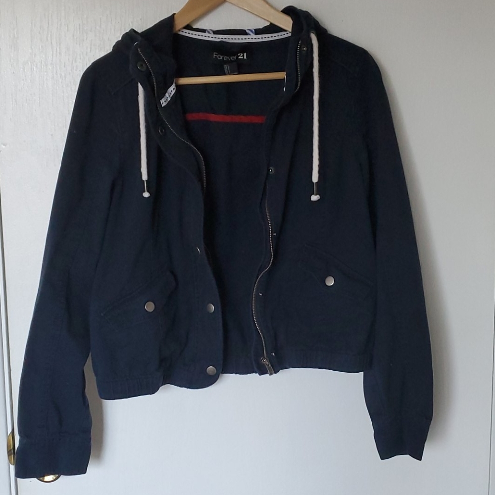 Navy Cotton Hooded Jacket Size M